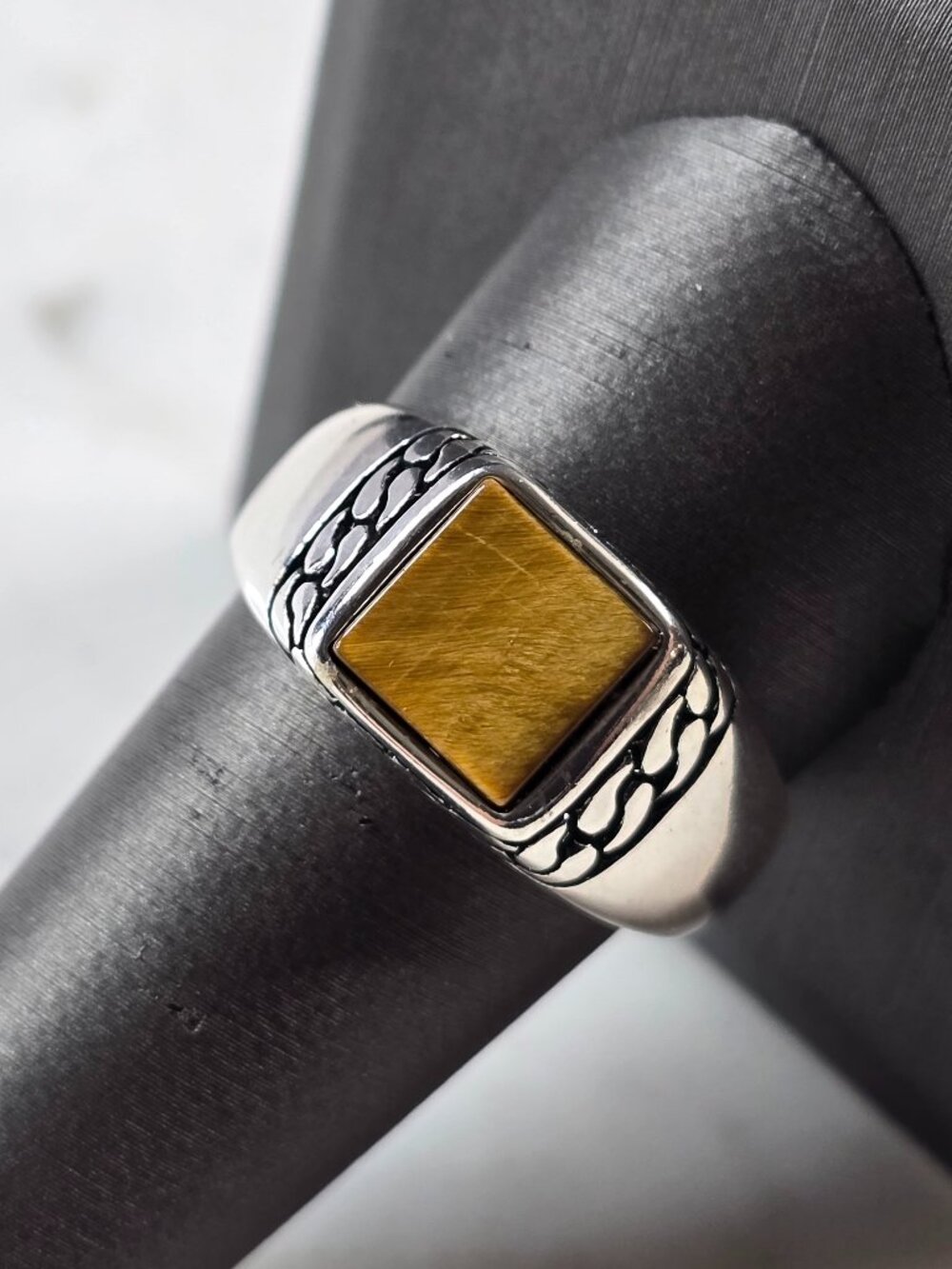 Mens Sterling Silver Modernist Tigers Eye Ring 6.2g E3225